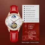 Sollen SL465 Multi-Function Automatic Watch - Women's Genuine Leather Open-Heart Flywheel Wristwatch