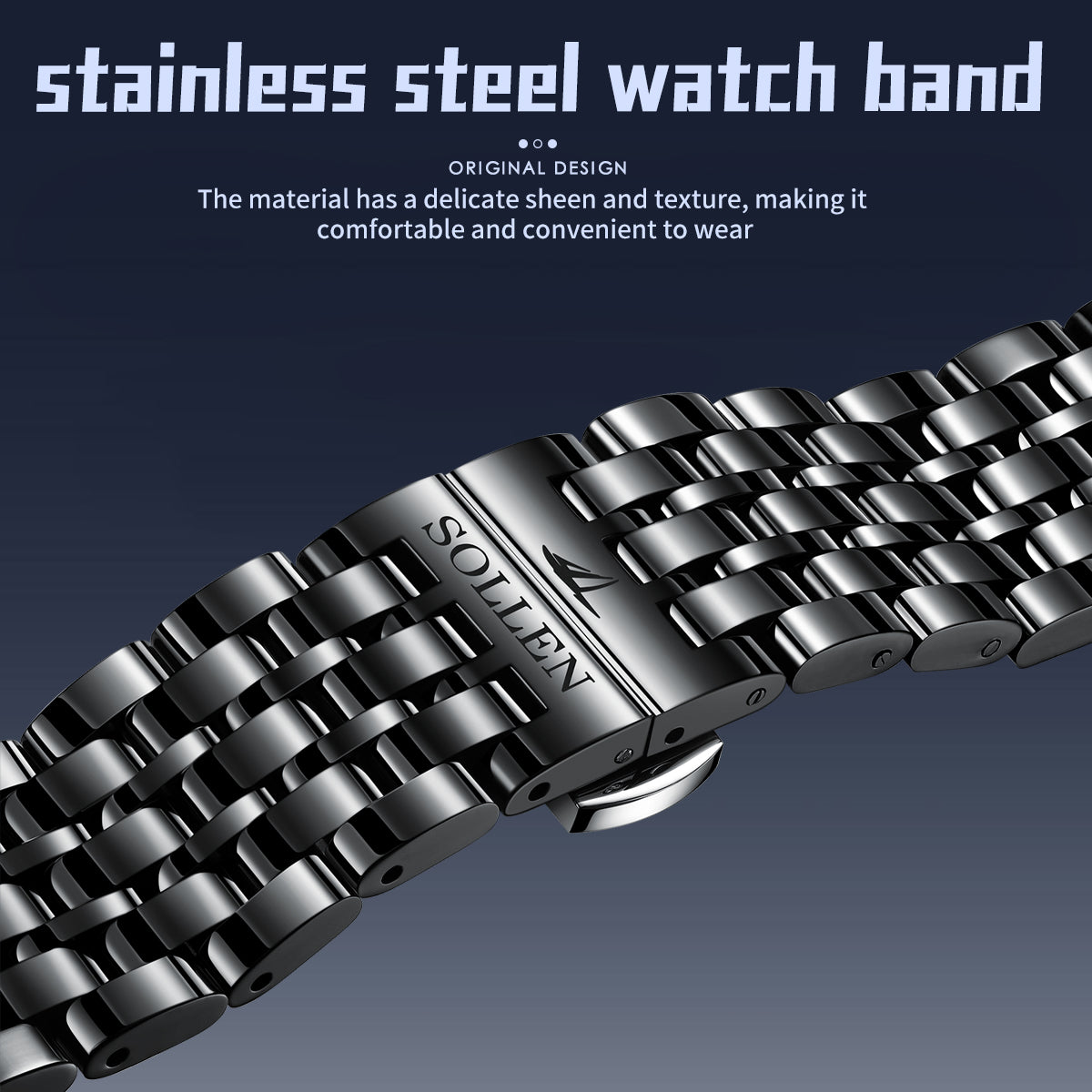 Sollen 9020 Automatic Watch - Men's Dual Calendar Sunray Dial Executive Stainless Steel Bracelet or Genuine Leather Strap Wristwatch