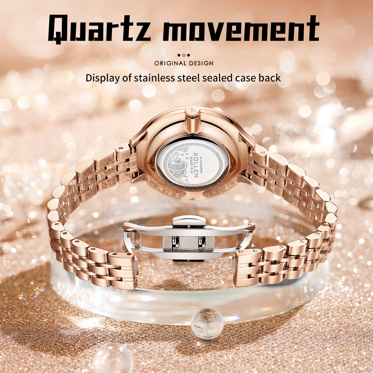 Sollen SL455 Quartz Watch - Women's Stainless Steel Bracelet Starry Enamel Dial with Floating Beads