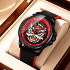 WLS6158 Quartz Watch - Live Edition Men's Streetwear 43mm Black Case Chinese Lion Dance Cultural Dial Luminous Facing Sport Silicone Elastic Woven Strap Wristwatch