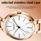 Sollen SL409 Women's Minimalist Automatic Mechanical Watch - 34mm Crystal Bezel Sandblasted Dial Stainless Steel Bracelet Wristwatch
