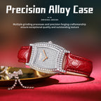 Sollen SL430 Women's Tonneau Quartz Watch - 28x32mm Full Pave Crystal Dial Iced Out Leather Strap Wristwatch