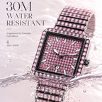 KDW KDW2410 Quartz Watch - Live Edition Luxury Full IPG Gold Crystal Pavé Square Case Iced-Out 20mm Link Bracelet Wristwatch