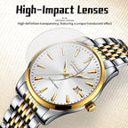 Sollen 9032 Automatic Watch - Men's Sunray Dial Luminous Dot Markers 9-Bead Stainless Steel Bracelet Wristwatch
