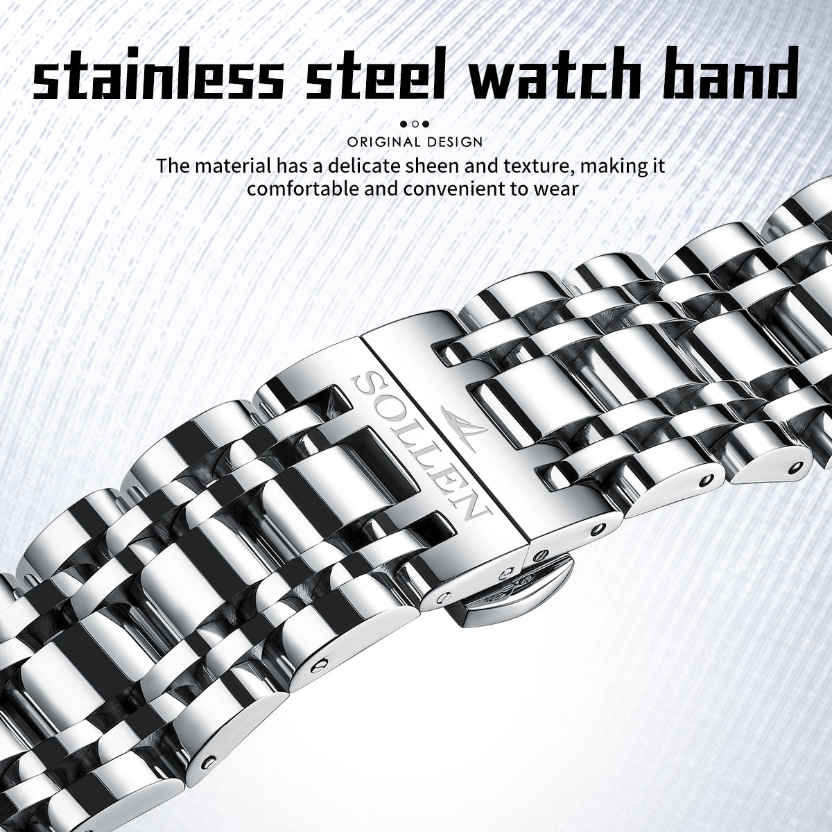 Sollen SL801 Chronograph Watch - Men's Multi-Function Moonphase Sunburst Dial 7-Bead Stainless Steel Bracelet Wristwatch