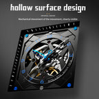 Sollen SL205 Men's Square Skeleton Automatic Mechanical Watch - 35x38mm Stainless Steel Case Sapphire Crystal Open Dial Fluororubber Strap Wristwatch