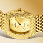 LX1023 Quartz Watch - Live Edition Unisex Luxury 41mm Tonneau Arched Bridge Glass Mirror Pavé Crystal Texture Gold Case Sunburst Dial Luminous Hands Steel Link Bracelet Wristwatch