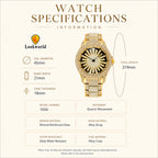 LOOK WORLD RKS1006 Live Edition Men's Iced Out Watch - Luxury Full Crystals Encrusted Bold Case Creative Spinning Sunburst Dial Metal Band Hiphop Wristwatch