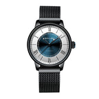Sollen SL201 Men's Skeleton Automatic Mechanical Watch - 42mm Stainless Steel Case Double-Layer Dial Luminous Hands Mesh Bracelet Wristwatch