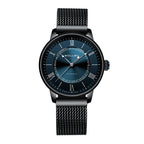 Sollen SL201 Men's Skeleton Automatic Mechanical Watch - 42mm Stainless Steel Case Double-Layer Dial Luminous Hands Mesh Bracelet Wristwatch