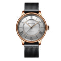 Sollen SL201 Men's Skeleton Automatic Mechanical Watch - 42mm Stainless Steel Case Double-Layer Dial Luminous Hands Mesh Bracelet Wristwatch