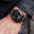 Sollen SL201 Men's Skeleton Automatic Mechanical Watch - 42mm Stainless Steel Case Double-Layer Dial Luminous Hands Mesh Bracelet Wristwatch