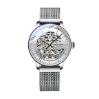 Sollen SL202 Men's Full Skeleton Automatic Mechanical Watch - 42mm Stainless Steel Case Frosted Open Dial Luminous Hands Wristwatch