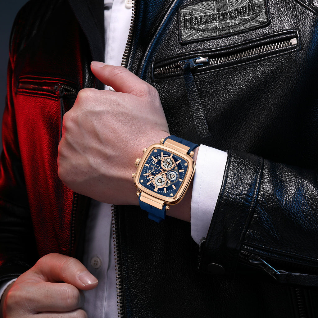 REWARD RD 831509M Quartz Watch - Live Edition Men's Luxury Cushion Case Full Chronograph Luminous Hands Date Window Sport Silicone Strap Wristwatch