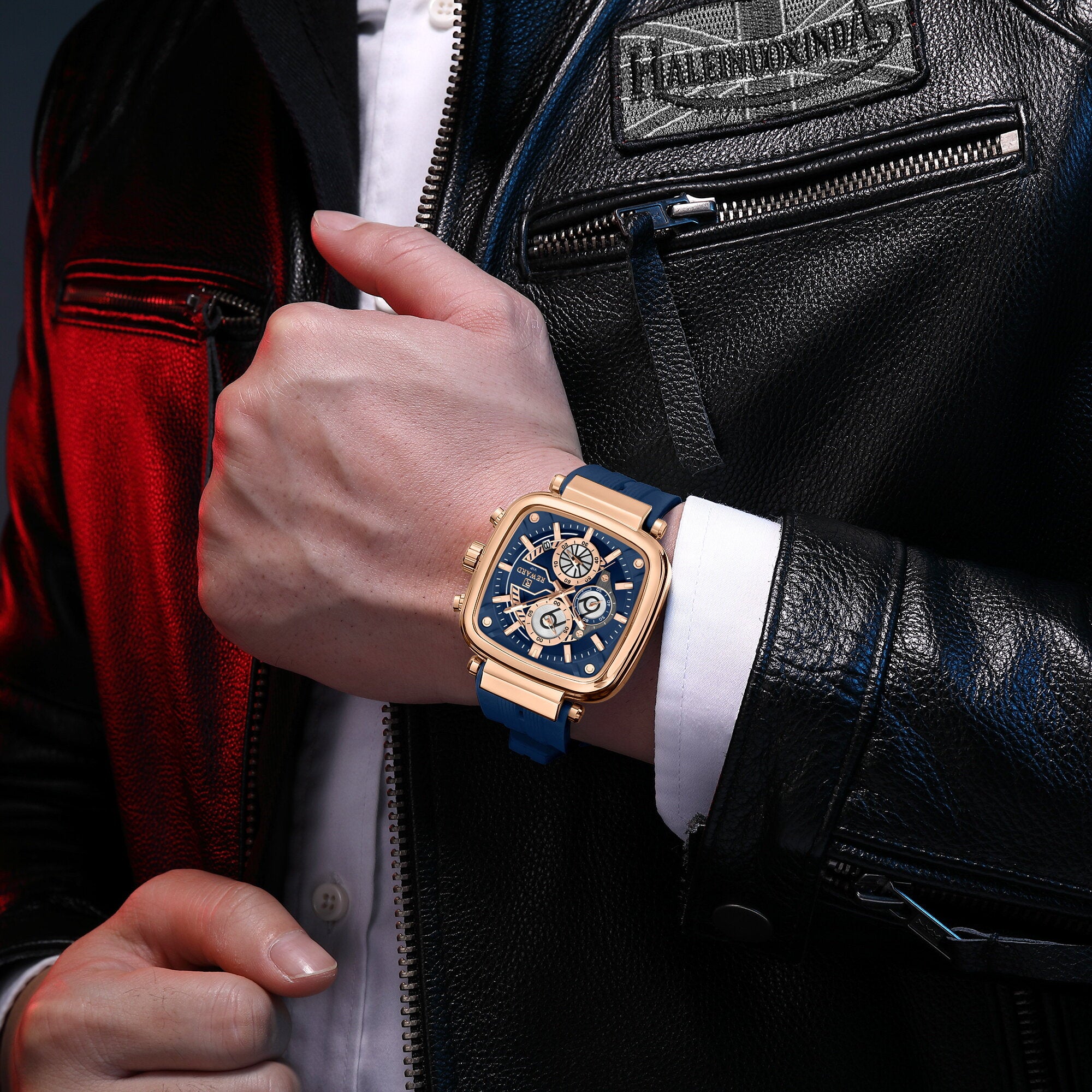 REWARD RD 831509M Quartz Watch - Live Edition Men's Luxury Cushion Case Full Chronograph Luminous Hands Date Window Sport Silicone Strap Wristwatch