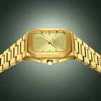 REWARD RD 613151M Quartz Watch - Live Edition Men's Retro Square Case Full IPG Gold Stainless Steel Band Ultra-Slim 8.5mm Body Luminous Hands 6H Date Sunburst Dial Wristwatch