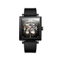 Sollen SL205 Men's Square Skeleton Automatic Mechanical Watch - 35x38mm Stainless Steel Case Sapphire Crystal Open Dial Fluororubber Strap Wristwatch
