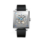 Sollen SL205 Men's Square Skeleton Automatic Mechanical Watch - 35x38mm Stainless Steel Case Sapphire Crystal Open Dial Fluororubber Strap Wristwatch