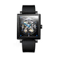 Sollen SL205 Men's Square Skeleton Automatic Mechanical Watch - 35x38mm Stainless Steel Case Sapphire Crystal Open Dial Fluororubber Strap Wristwatch