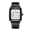 Sollen SL206 Men's Square Ultra-Slim Quartz Watch - 40x36.5mm Stainless Steel Case Enamel Luminous Dial Calfskin Leather Strap Wristwatch