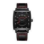 Sollen SL206 Men's Square Ultra-Slim Quartz Watch - 40x36.5mm Stainless Steel Case Enamel Luminous Dial Calfskin Leather Strap Wristwatch