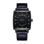 Sollen SL206 Men's Square Ultra-Slim Quartz Watch - 40x36.5mm Stainless Steel Case Enamel Luminous Dial Calfskin Leather Strap Wristwatch