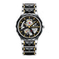 Sollen SL207 Men's Slim Quartz Watch - 39mm Faceted Ceramic & Stainless Steel Case Open Skeleton Dial Bracelet Wristwatch