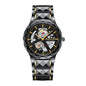 Sollen SL207 Men's Slim Quartz Watch - 39mm Faceted Ceramic & Stainless Steel Case Open Skeleton Dial Bracelet Wristwatch
