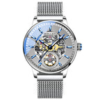 Sollen SL208 Men's Full Skeleton Automatic Mechanical Watch - 42mm Stainless Steel Case Frosted Open Dial Luminous Hands Wristwatch