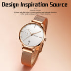 Sollen SL416 Women's Automatic Mechanical Watch - 36mm Stainless Steel Case Slim 9.9mm 24-Hour Subdial Date Mesh Bracelet Wristwatch