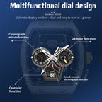 Sollen SL709 Chronograph Watch - Men's Tonneau Multi-Layer Dial Performance Silicone Strap Wristwatch