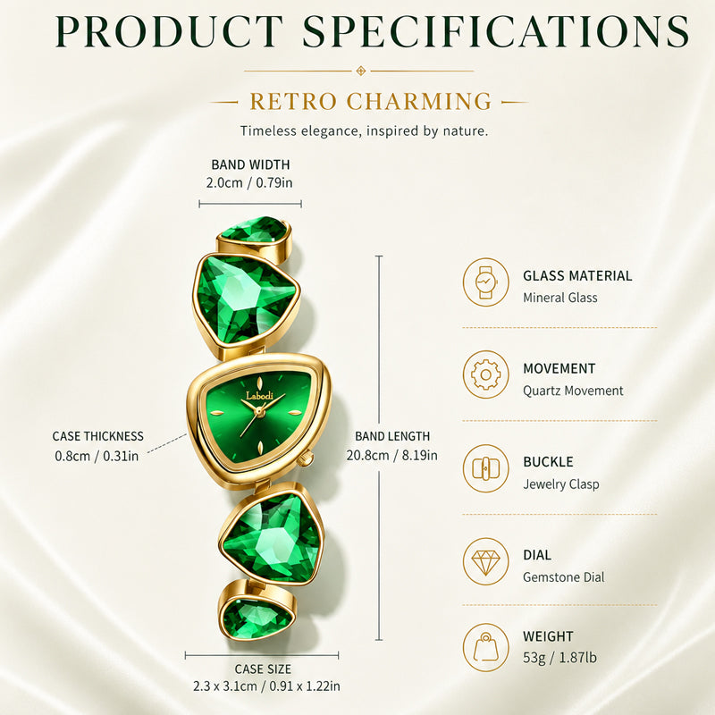 Labaoli LA682 Quartz Watch - Live Edition Women's Avant-Garde 27mm Asymmetric Case Irregular Cobblestone Faceted Gemstone Link Jewelry Bracelet Timepiece