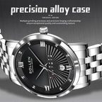 Sollen SL716 Quartz Watch - Men's Classic Stainless Steel 3-Bead Bracelet Day-Date Display Wristwatch