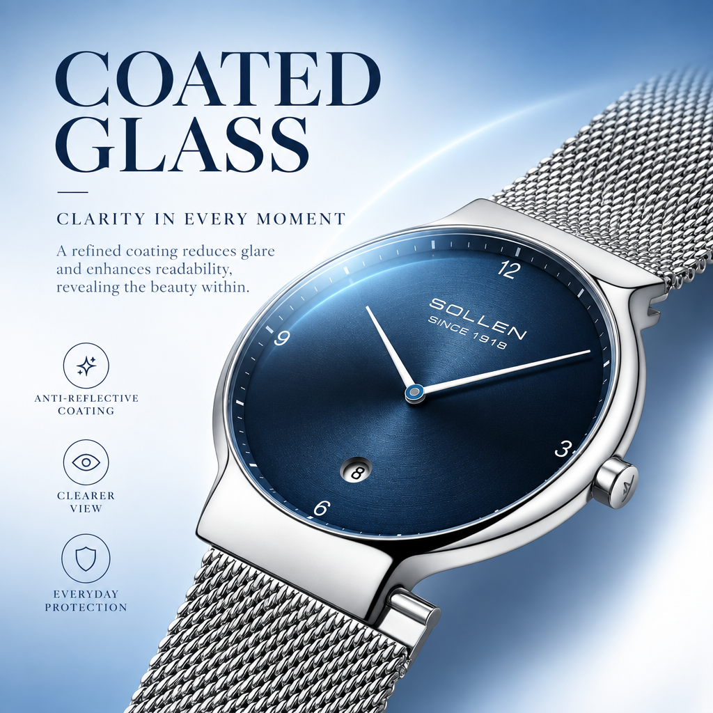 Sollen 9015 Series Quartz Watch - Men's Ultra-Thin Minimalist Dial Slim Profile Stainless Steel Mesh Strap Wristwatch