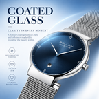 Sollen 9015 Series Quartz Watch - Men's Ultra-Thin Minimalist Dial Slim Profile Stainless Steel Mesh Strap Wristwatch