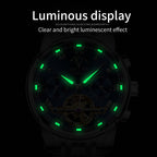 Sollen SL804 Multi-Function Watch - Men's Open-Heart Moonphase Sunburst Dial 7-Bead Stainless Steel Bracelet Wristwatch