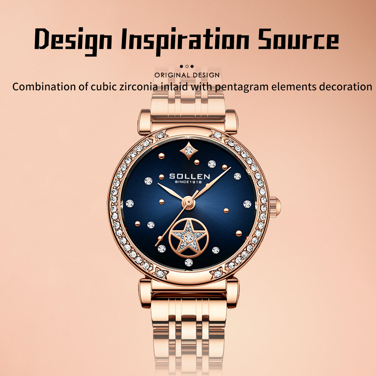 Sollen SL458 Quartz Watch - Women's Stainless Steel Solid 7-Bead Bracelet Starry Gradient Dial Wristwatch