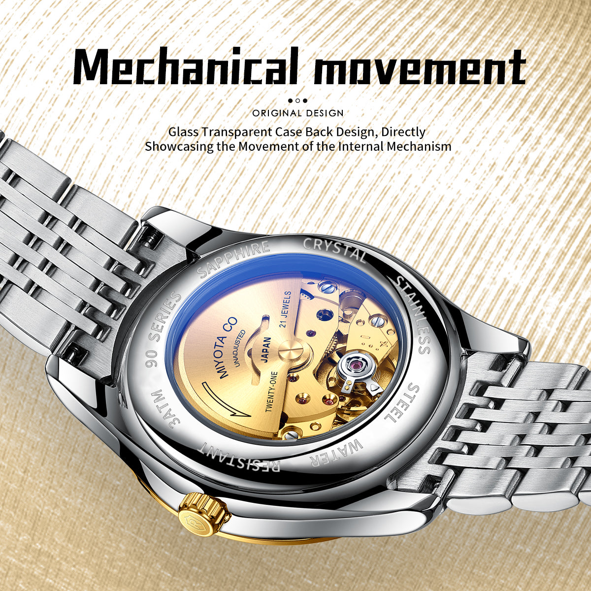 Sollen 9030 Automatic Watch - Men's Diamond-Set Dial Day Date 9-Bead Stainless Steel Bracelet Wristwatch