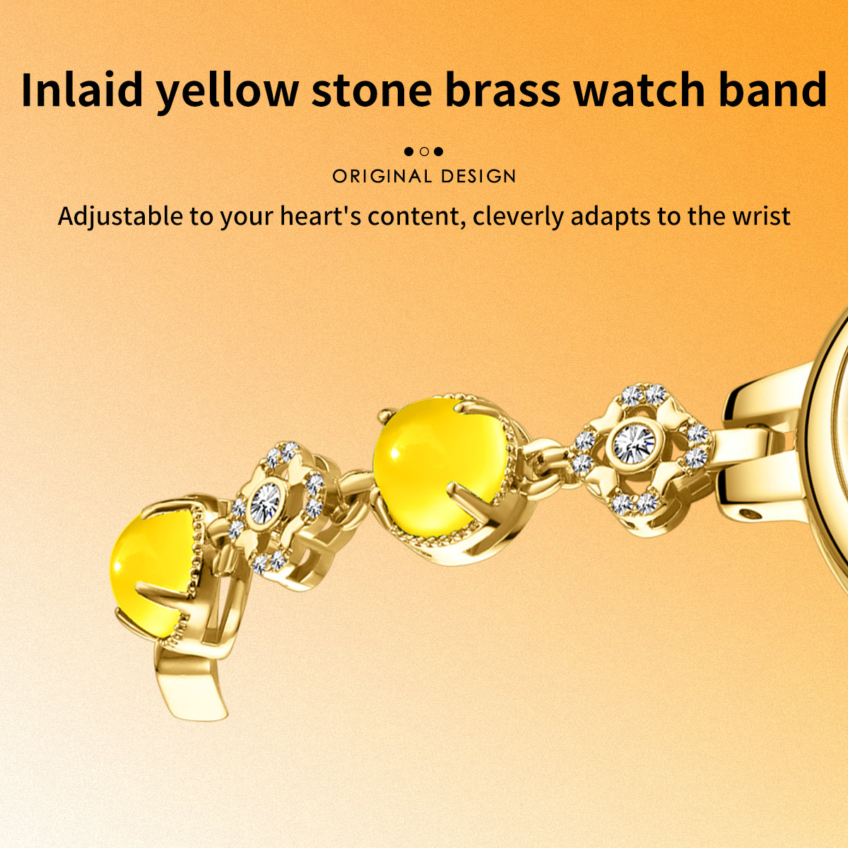 Sollen SL476 Quartz Watch - Women's Gold Yellow Chalcedony Jewelry Bracelet Genuine Diamond Wristwatch