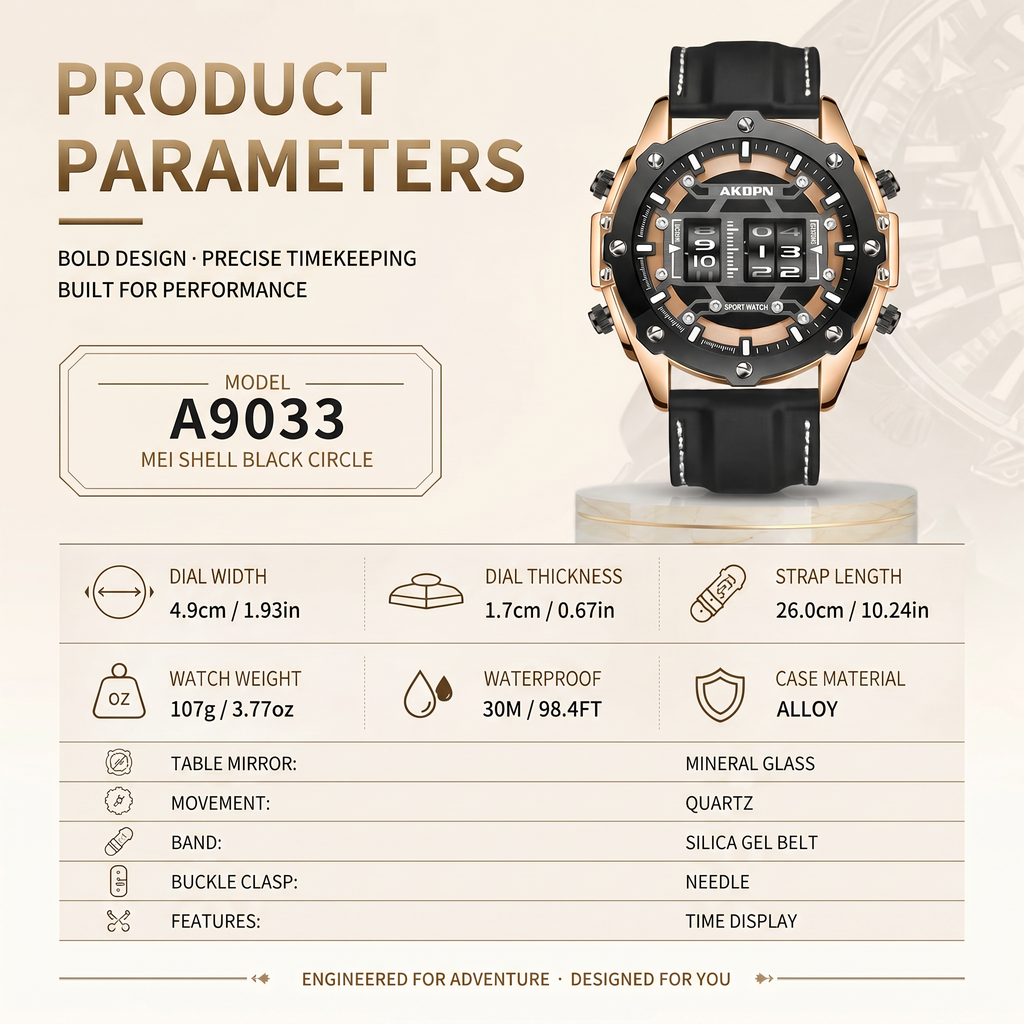 AKOPN AK9033 Quartz Watch - Live Edition Men's Heavy Tactical Armor Case Creative Rolling Roller Cylinder Movement Luminous Accents Sport Silicone Strap Wristwatch