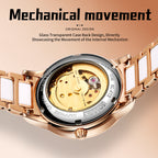 Sollen SL412 Women's Skeleton Automatic Watch - 36.5mm Crystal Bezel Sapphire Crystal Miyota 82S0 Ceramic Bracelet Wristwatch
