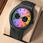 REWARD RD 932106M Quartz Watch - Live Edition Men's Ultra-Slim 8.7mm Case Dual Calendar Sub-Dials Luminous Hands Gradient Rainbow Dial Sport Silicone Strap Wristwatch