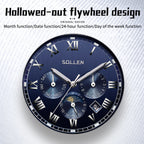 Sollen SL801 Chronograph Watch - Men's Multi-Function Moonphase Sunburst Dial 7-Bead Stainless Steel Bracelet Wristwatch