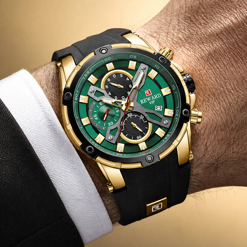 REWARD RD 83016M Quartz Watch - Live Edition Men's Heavy Tactical Armor Case Full Chronograph Luminous Hands Date Window Sport Silicone Strap Wristwatch