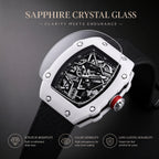 JEMSDUN JSD915 Live Edition Unisex High-Street Tonneau Quartz Watch - 38x48mm Carbon Pattern Case Mechanical Skeleton Dial Hook-and-Loop Nylon Strap Wristwatch