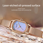 Sollen SL425 Women's Oval Holographic Quartz Watch - 20x26mm Rainbow Dial Rose Gold Mesh Bracelet Wristwatch
