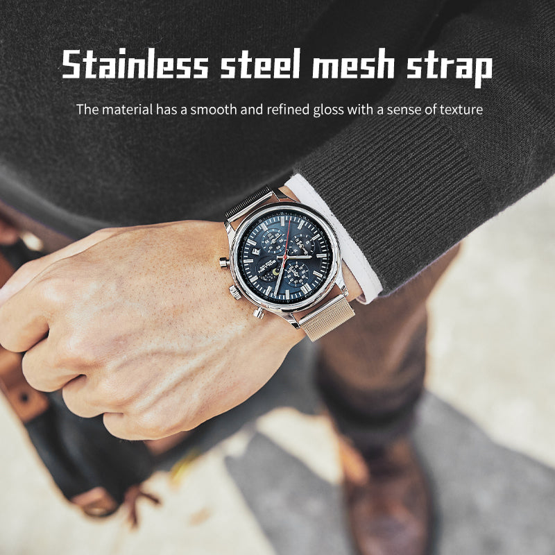 Sollen SL702 Quartz Watch - Men's Multi-Function Chronograph Moonphase Wristwatch