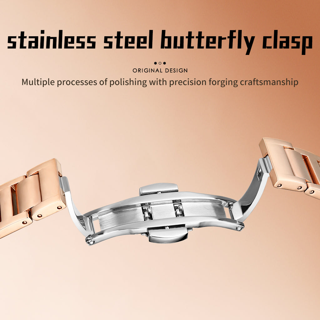 Sollen SL409 Women's Minimalist Automatic Mechanical Watch - 34mm Crystal Bezel Sandblasted Dial Stainless Steel Bracelet Wristwatch