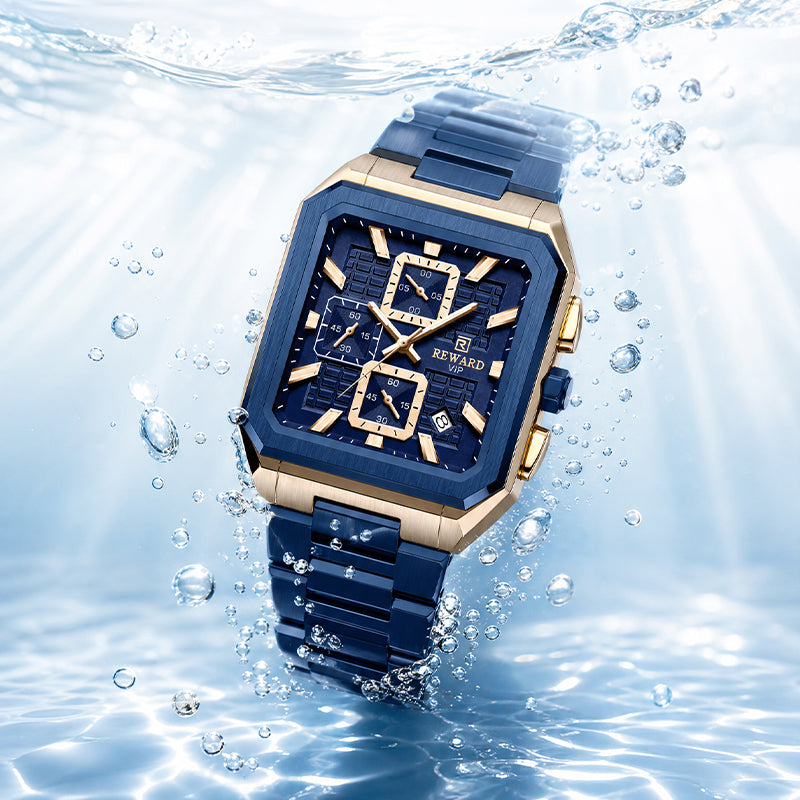 REWARD RD 813149M Quartz Watch - Live Edition Men's Luxury Octagonal Cushion Case Full Chronograph Luminous Hands Date Window Stainless Steel Band Wristwatch