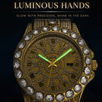 MISSFOX V380L Live Edition Men's Iced Out Watch - Luxury Large Crystal Bezel Pave Roman Numerals Dial Date Window Metal Band Hiphop Wristwatch
